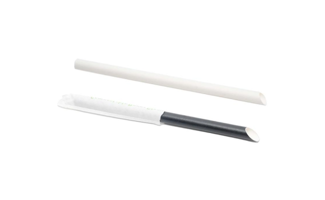 8吋 斜口粗吸管 黑白 8" Bubble Tea Paper Straw White / Black
