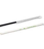 8吋 斜口細吸管 黑白 8″ Black Jumbo Paper Straw with Slant Cut Black/White