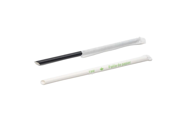 8吋 斜口細吸管 黑白 8″ Black Jumbo Paper Straw with Slant Cut Black/White