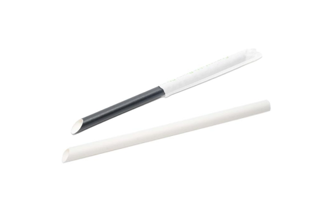 10吋 斜口粗吸管 黑白 10″ Bubble Tea Paper Straw White/Black