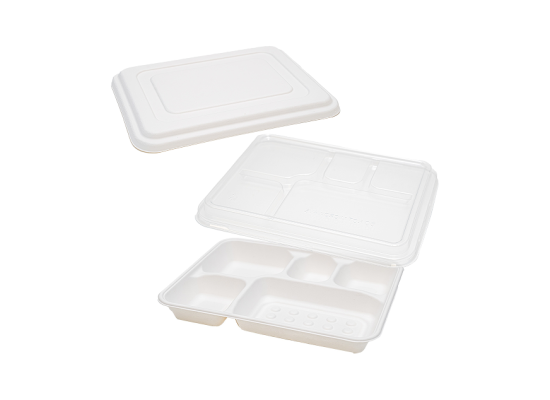 甘蔗纖維五分格餐盒+蓋 5 Compartment Sugarcane Fibre Bento Box with Lids