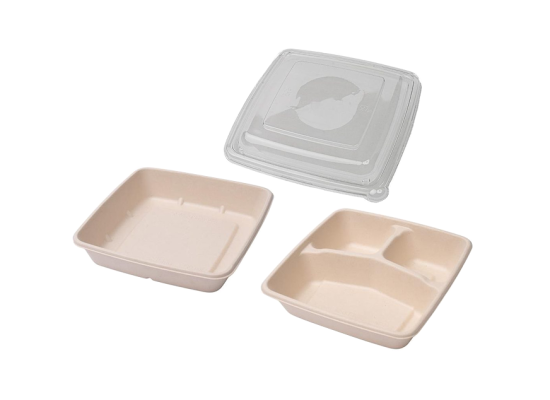32oz 甘蔗纖維方形盒 square sugarcane fibre tray with/without compartment and lid