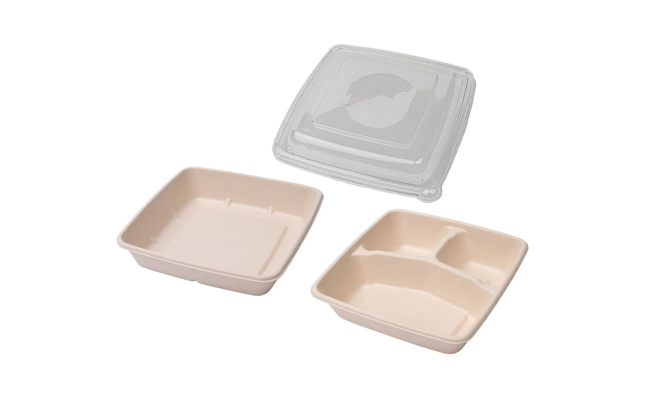 32oz 甘蔗纖維方形盒 square sugarcane fibre tray with/without compartment and lid